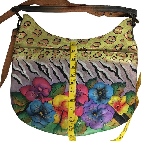 Anuschka NEVER USED Handpainted Leather Cross Body Floral Animal - Picture 7 of 13